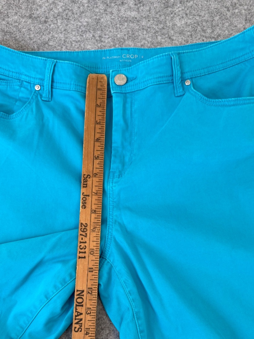 Chico’s The Platinum Crop Pants Turquoise Blue Stretch Crop Jeans Sz 2 - Picture 5 of 11